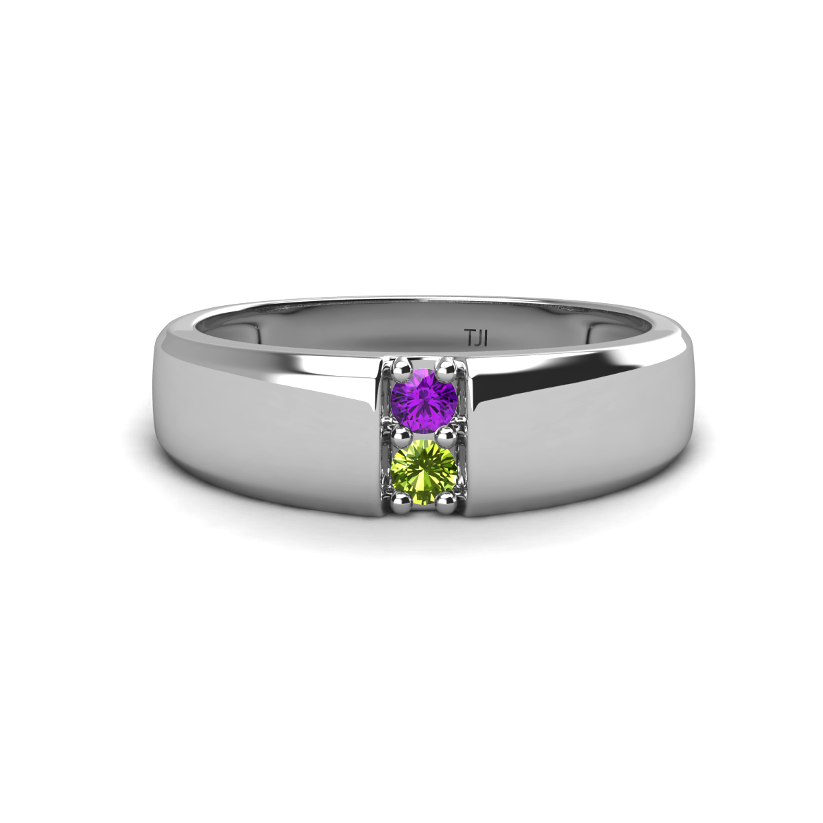 Ethan Amethyst and Peridot 2 Stone Men Wedding Ring (7.80 mm) 